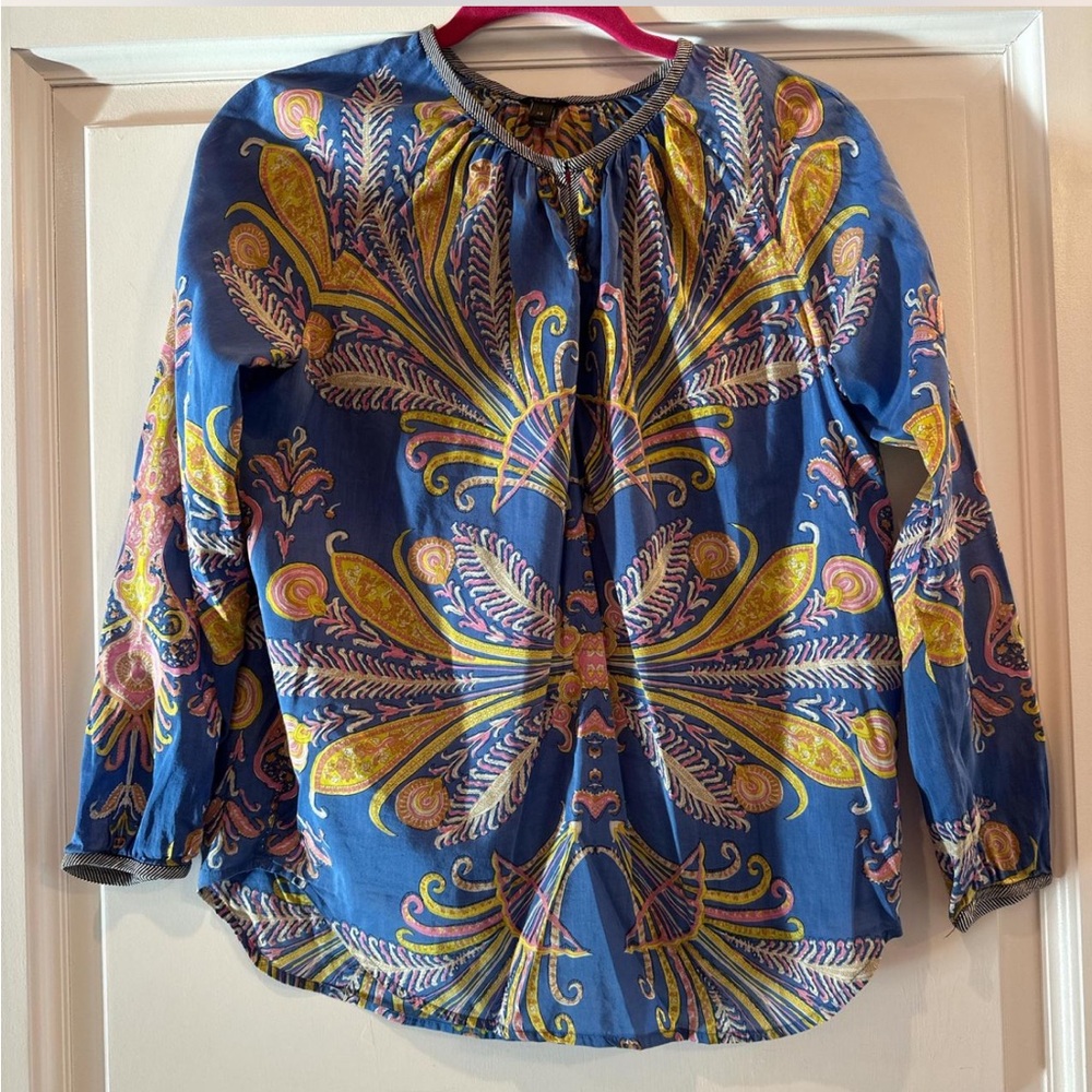 J. Crew blue paisley silk / cotton shirt